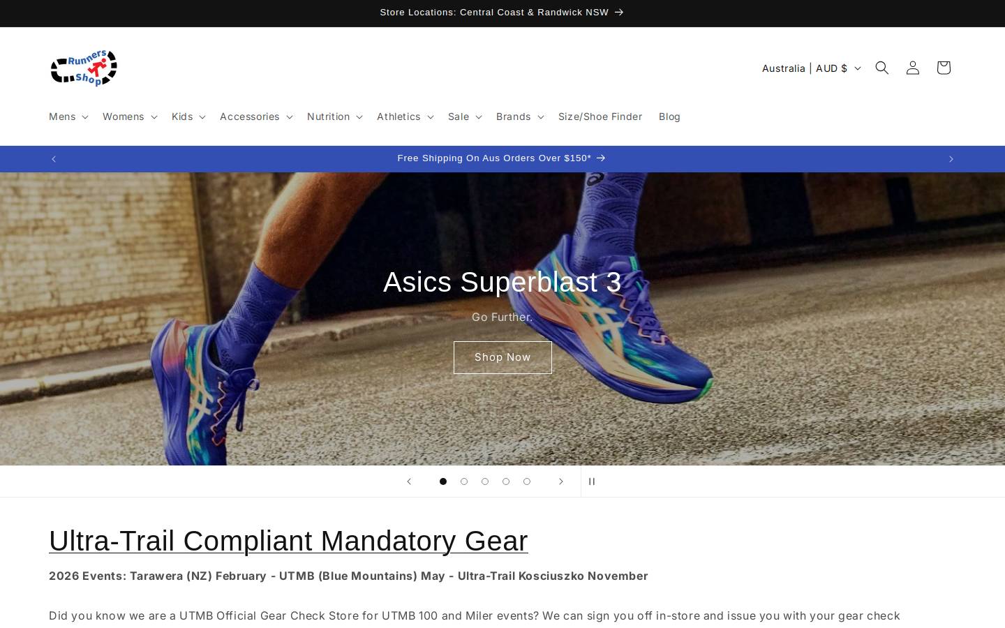 runnersshop.com.au homepage screenshot