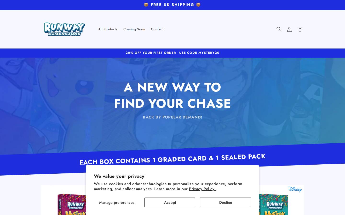 runwaydimensions.com homepage screenshot
