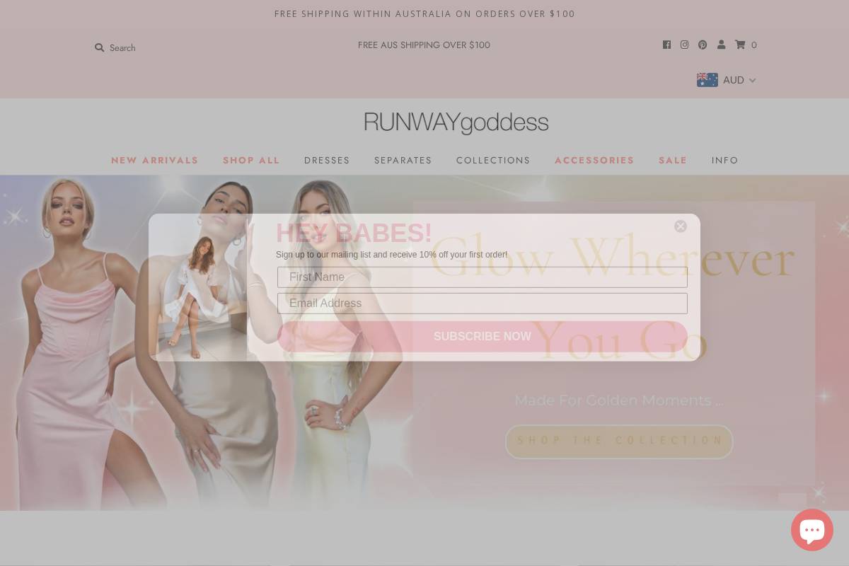 Runway Goddess homepage screenshot