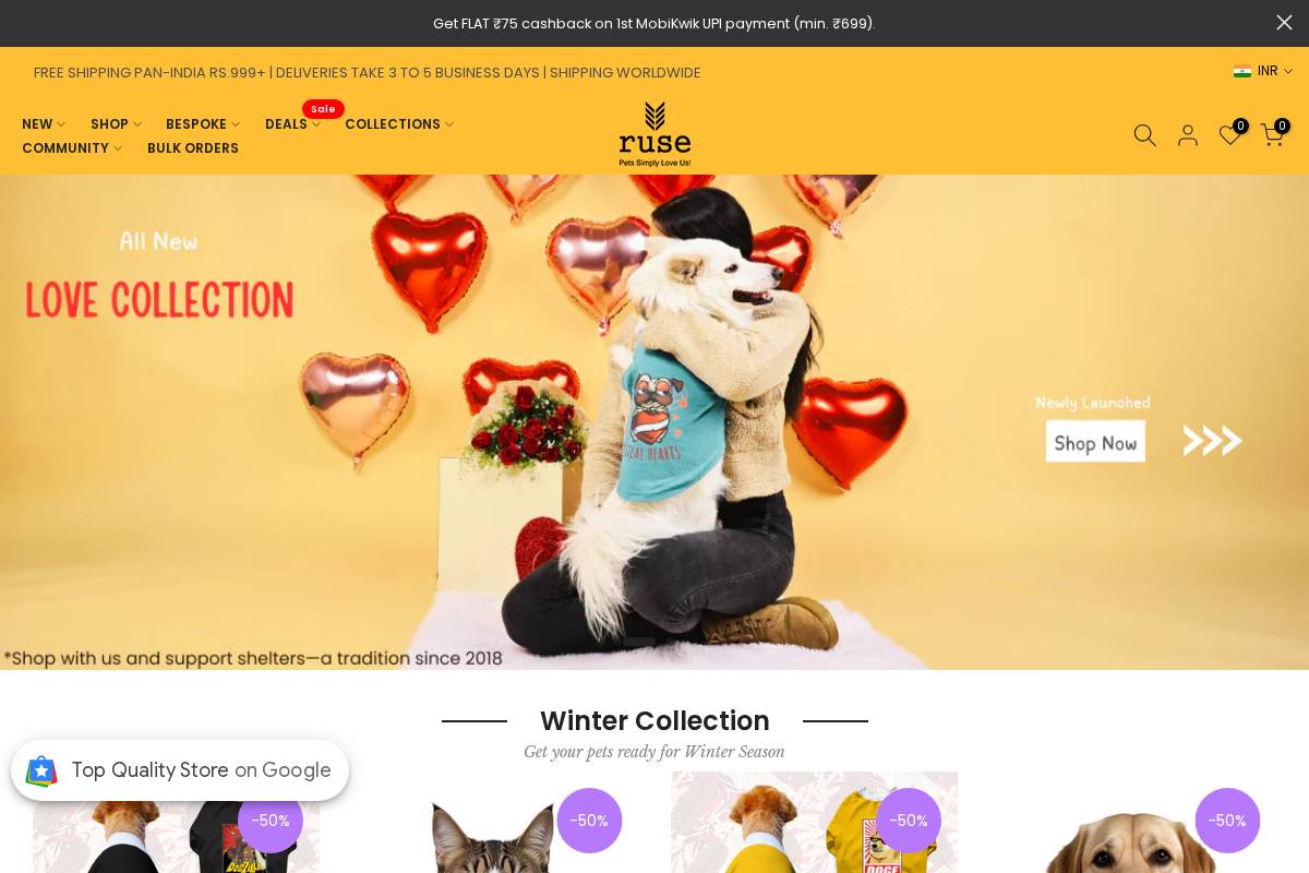 Ruse Pet Lifestyle homepage screenshot