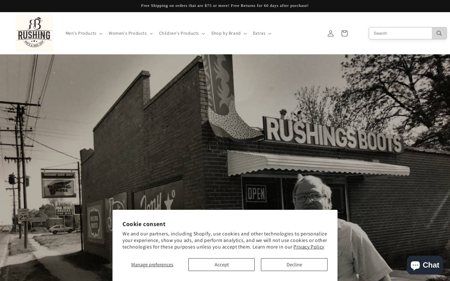 rushingboots.com homepage screenshot