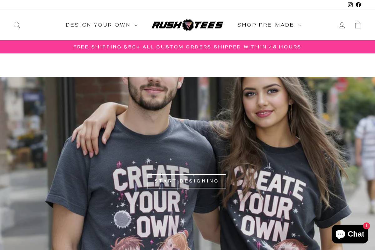 Rushtees homepage screenshot