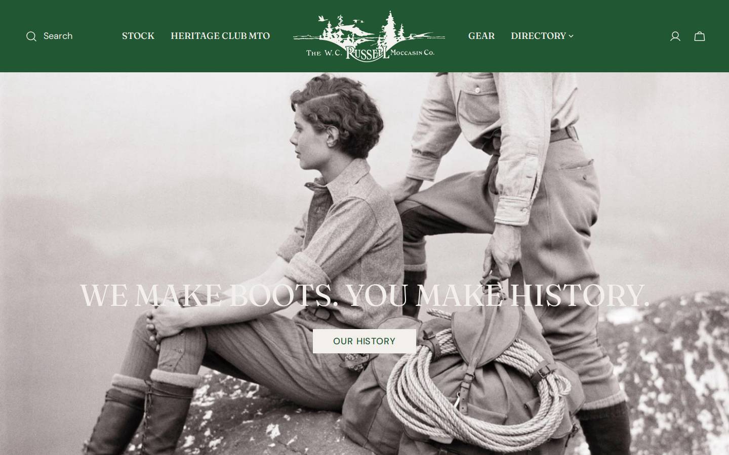 W.C. Russell Moccasin Company homepage screenshot