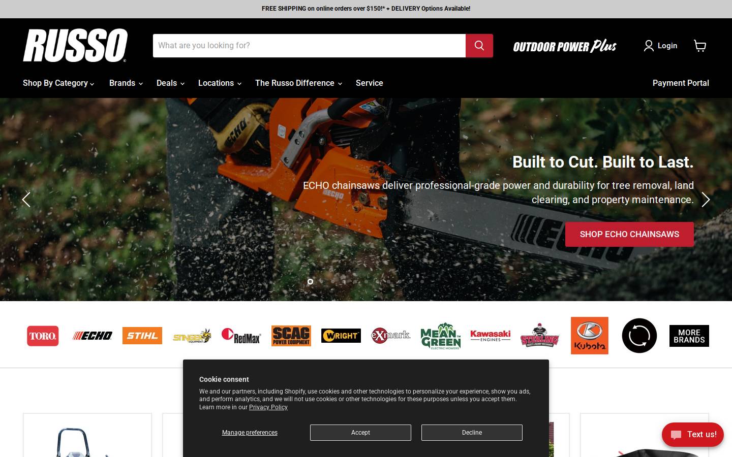 Russo Power Equipment homepage screenshot