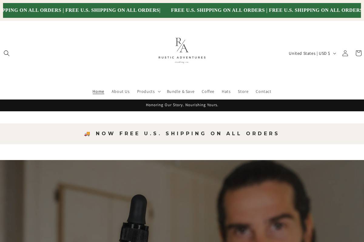 rusticadventurestradingco.com homepage screenshot