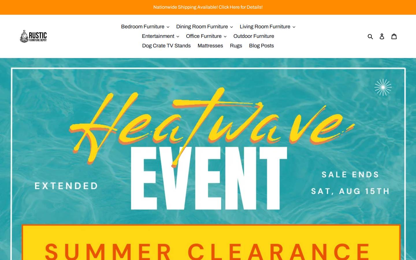Rustic Furniture Depot homepage screenshot