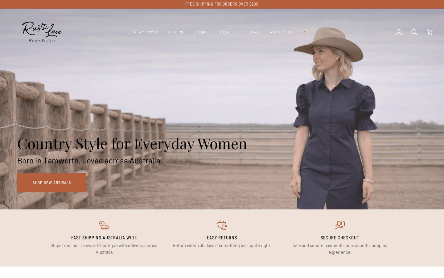 rusticlace.com.au homepage screenshot