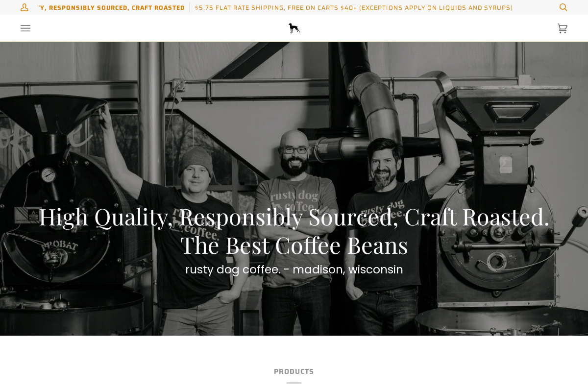 Rusty Dog Coffee homepage screenshot
