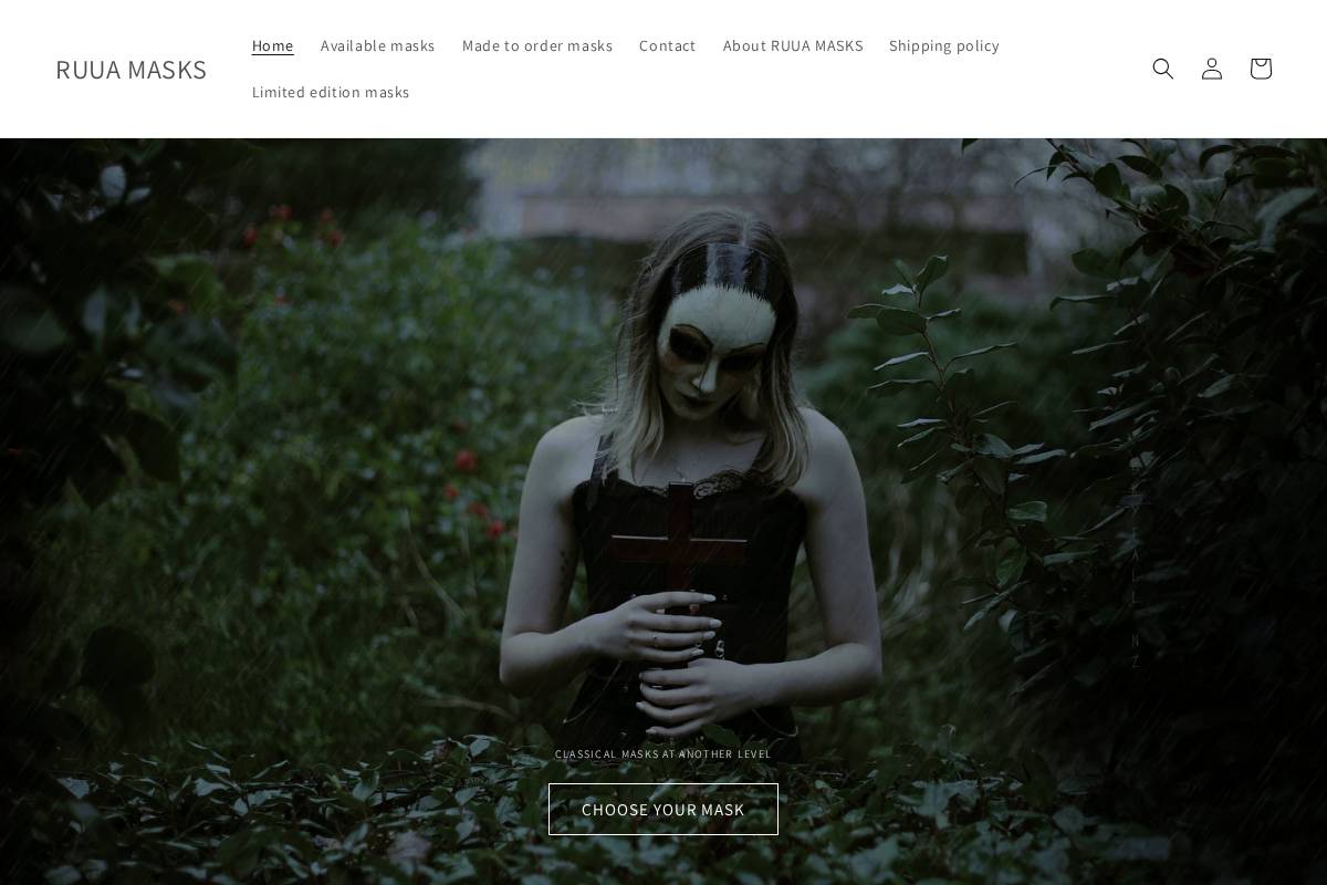 Ruuamasks homepage screenshot