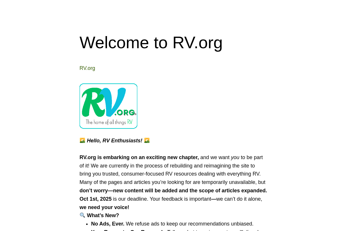 rv.org homepage screenshot