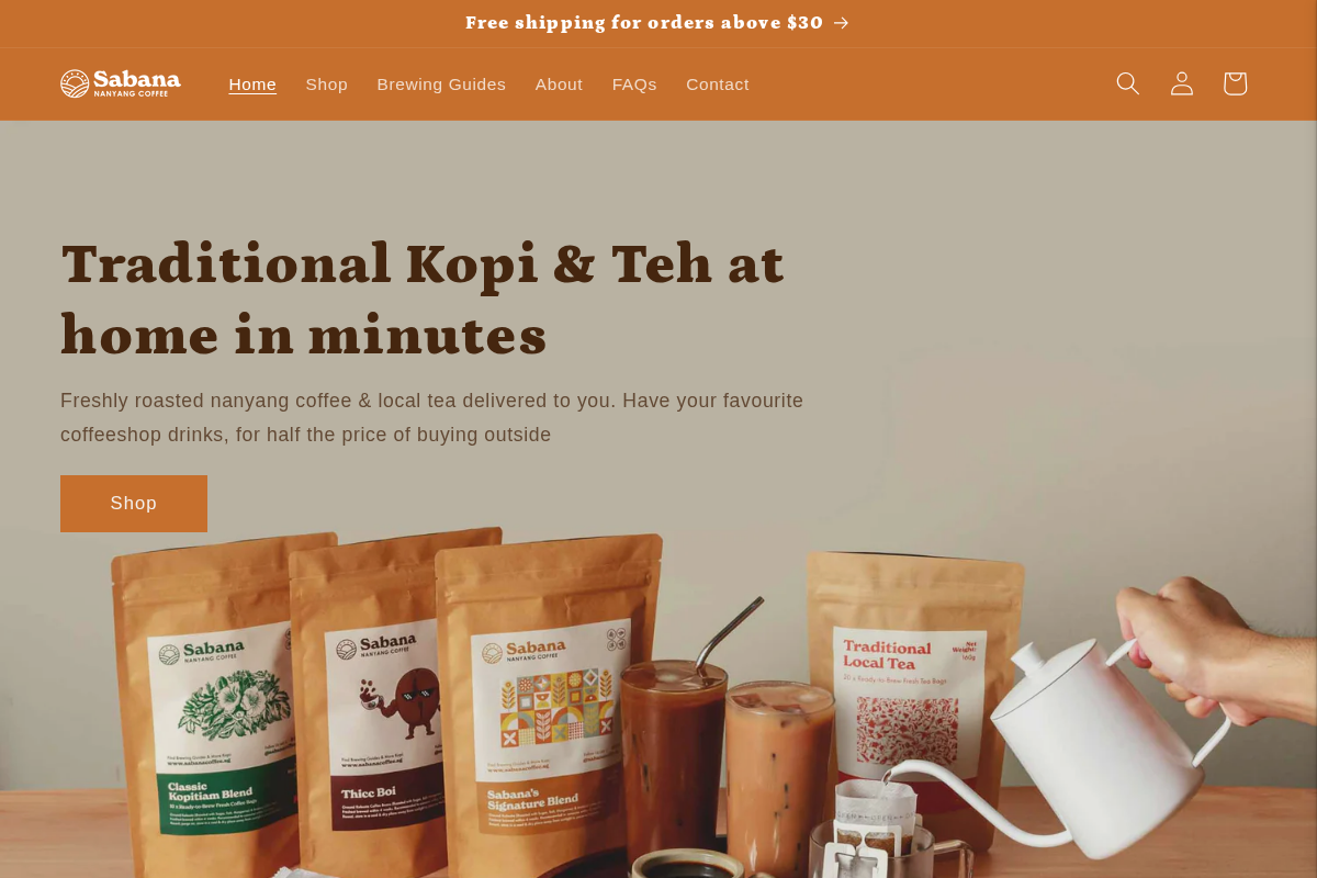 sabanacoffee.sg homepage screenshot