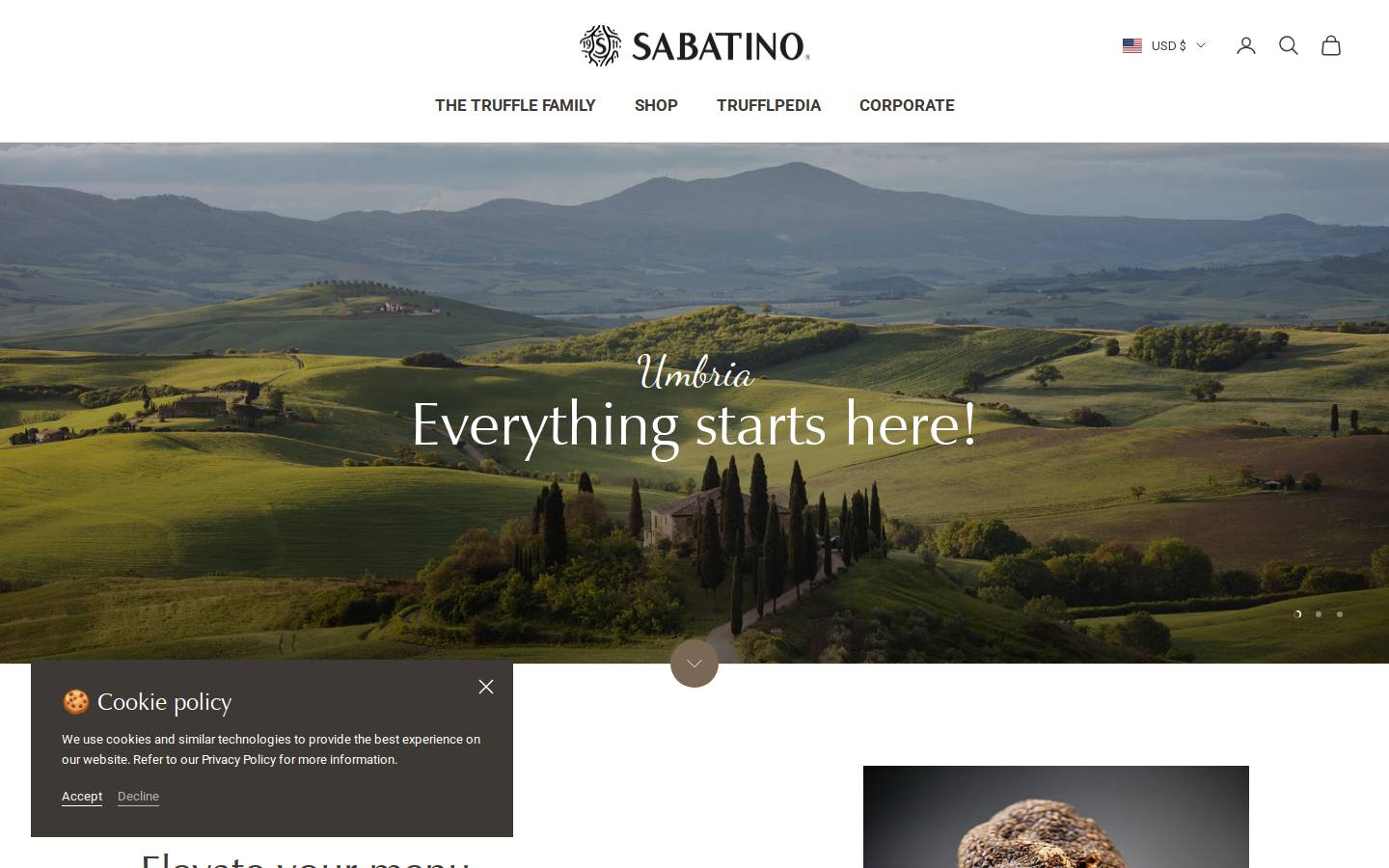 sabatinotruffles.com homepage screenshot