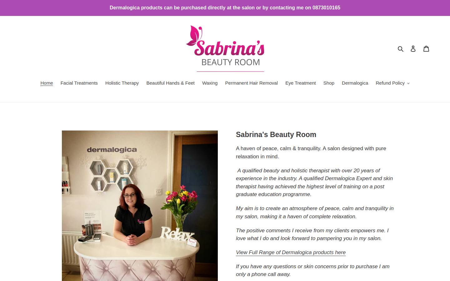 sabrinabeautyroom.com homepage screenshot