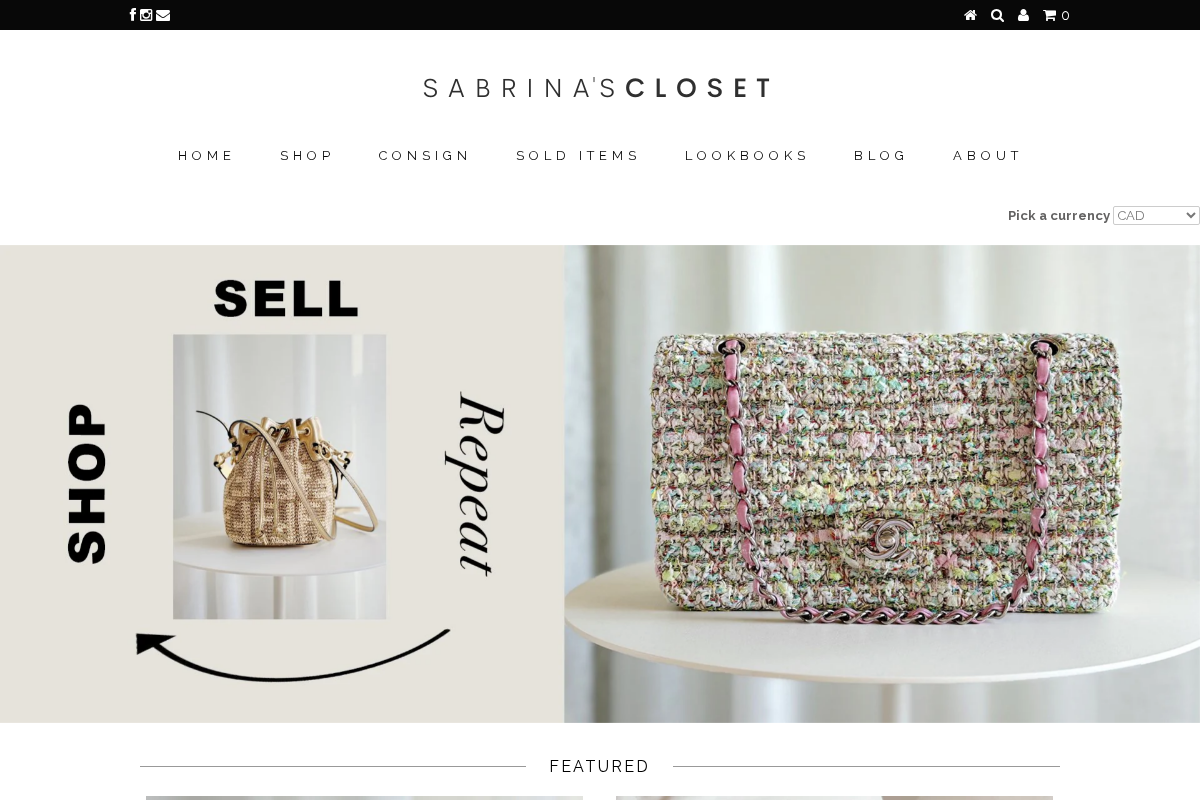 Sabrina's Closet homepage screenshot