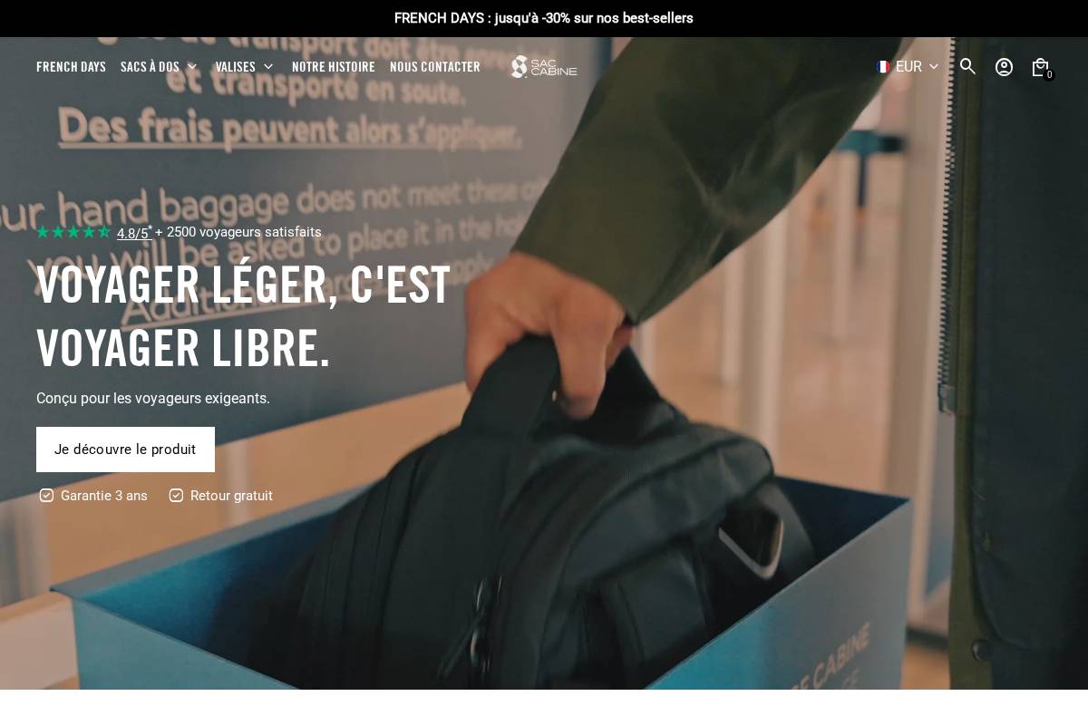 Sac Cabine homepage screenshot