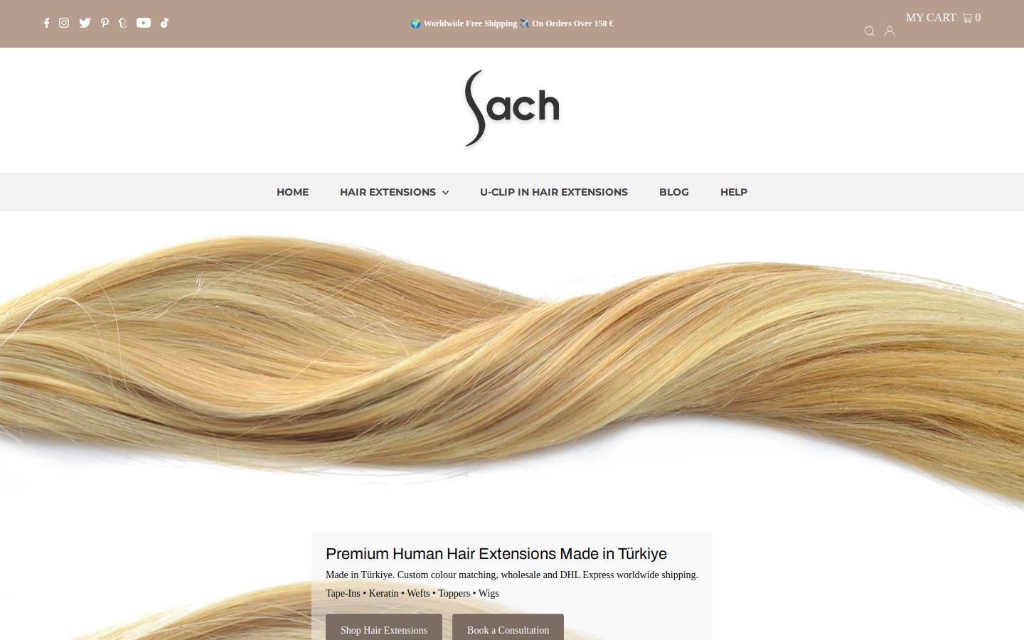 sachhair.com homepage screenshot