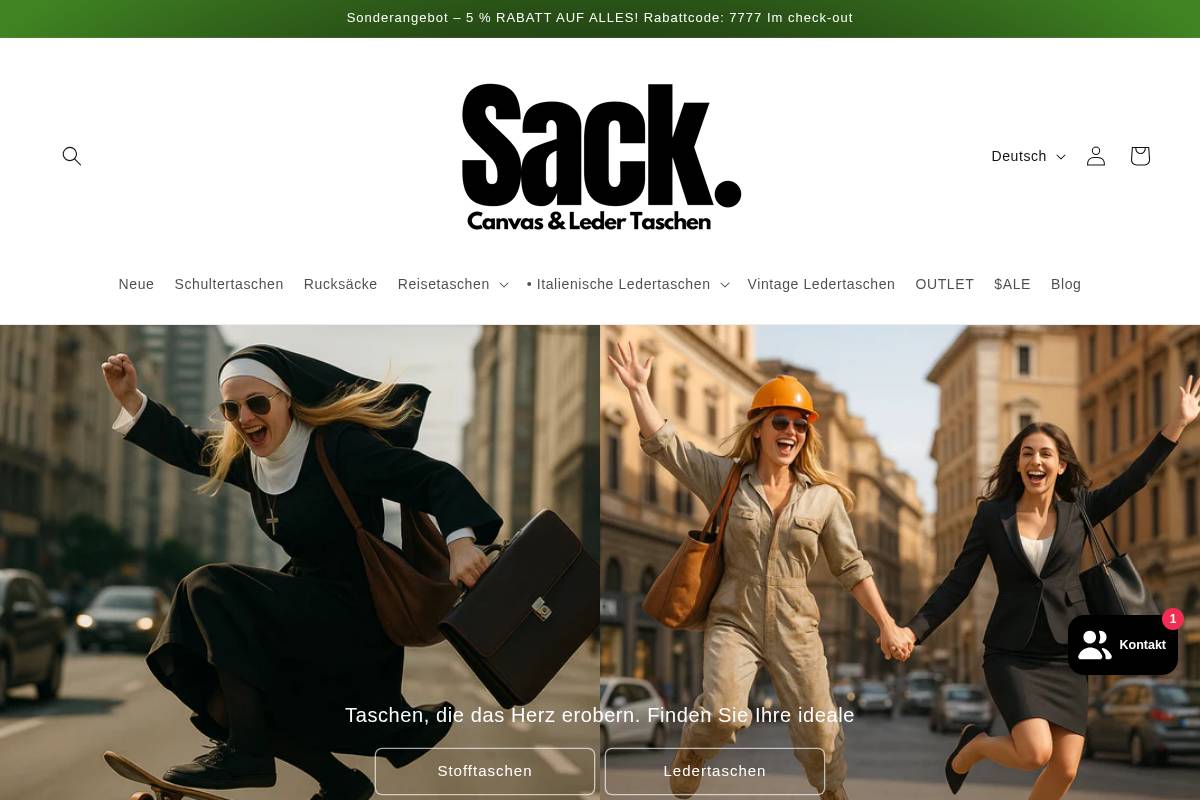 Sacktaschen homepage screenshot