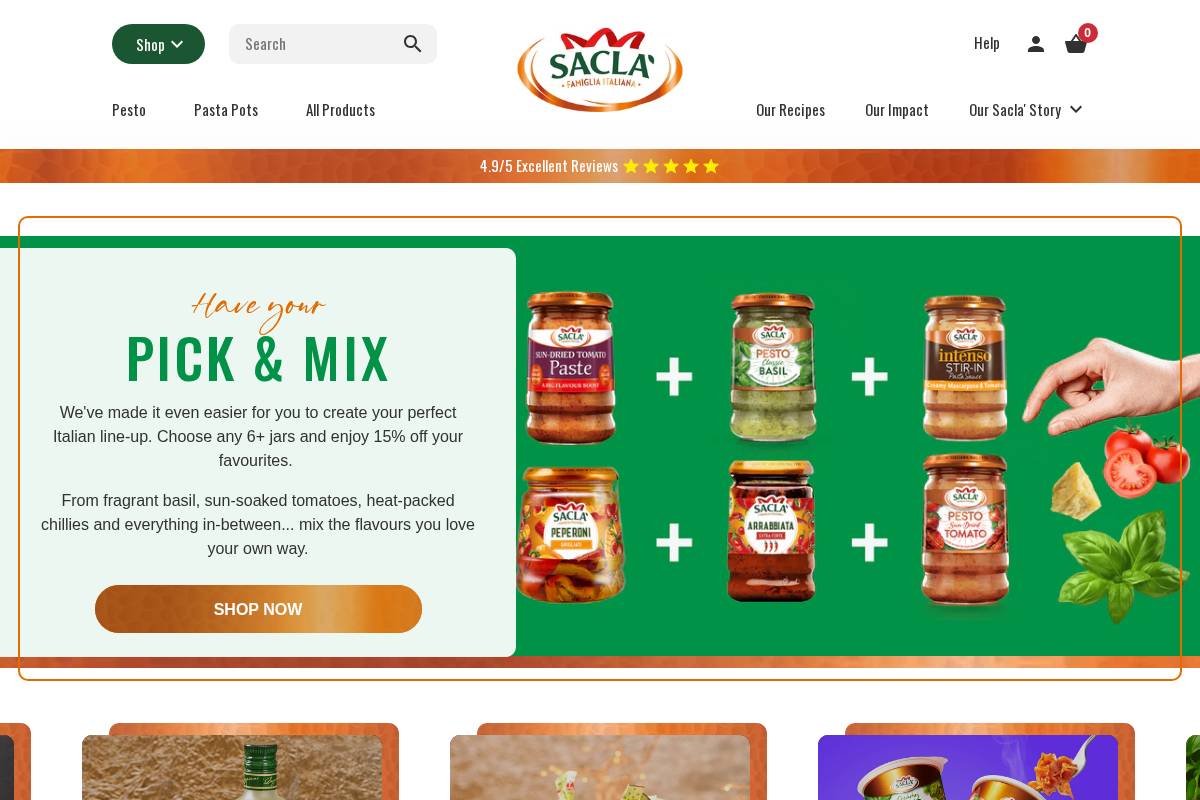 Sacla' UK homepage screenshot