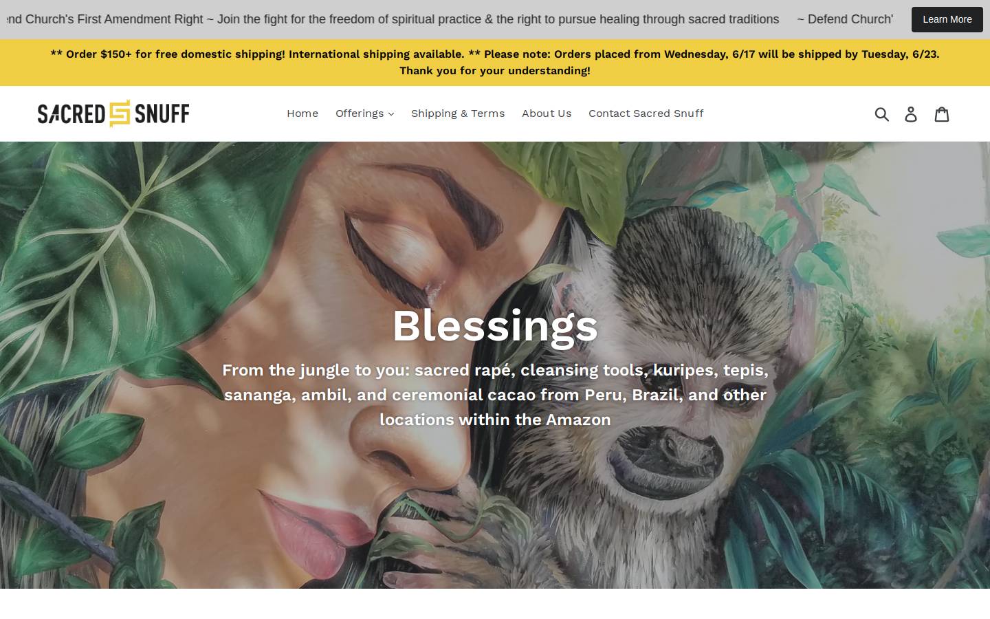 sacredsnuff.com homepage screenshot