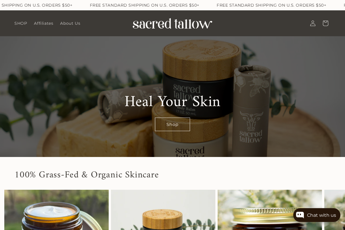 Sacred Tallow homepage screenshot