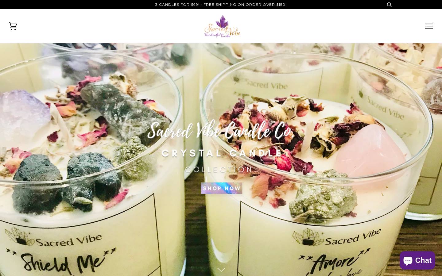 sacredvibescandles.com homepage screenshot