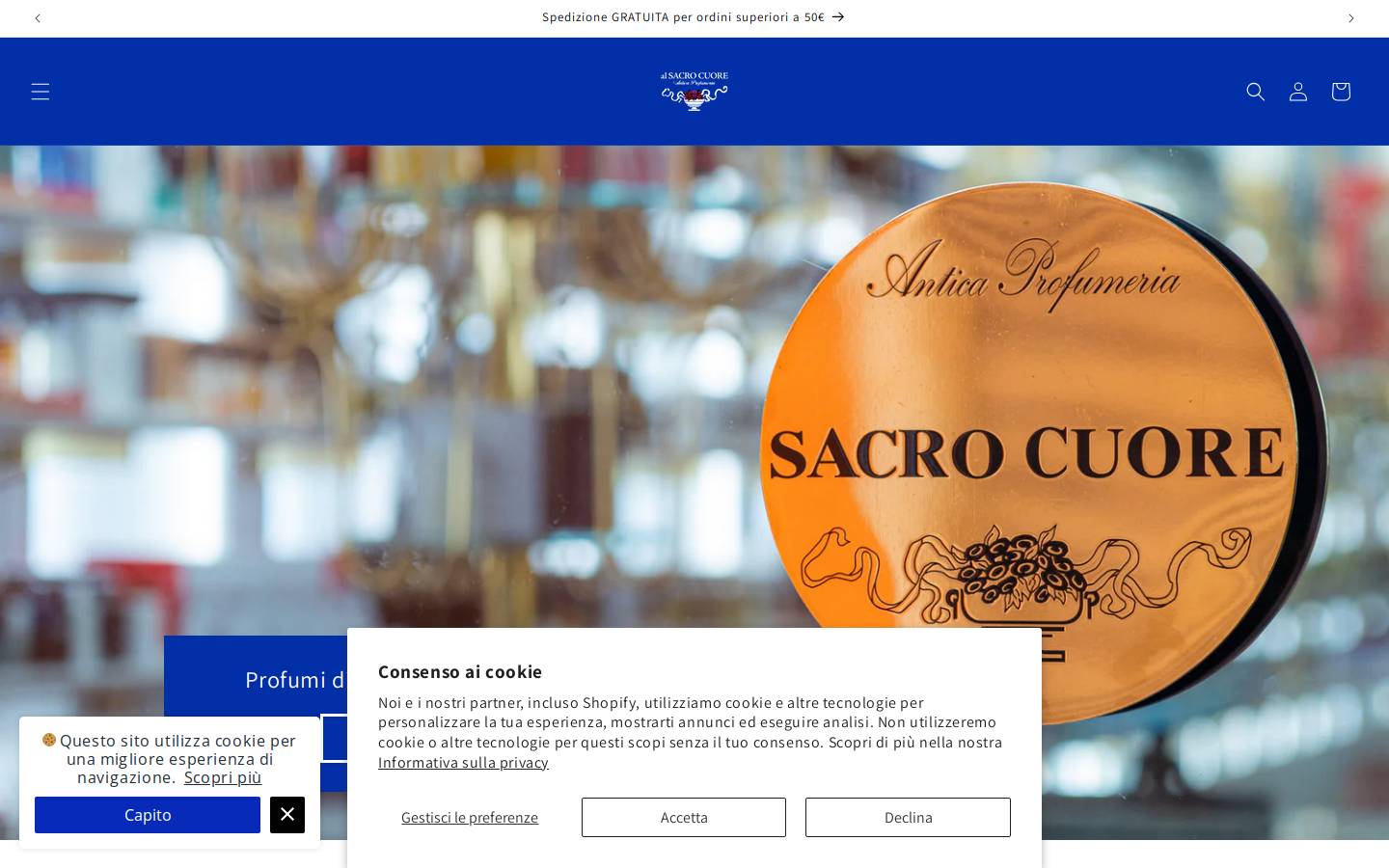 Sacrocuoreprofumi homepage screenshot