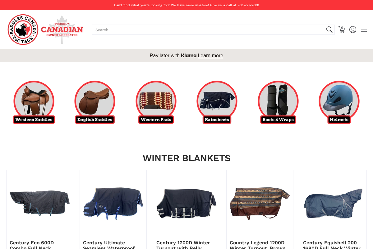 Saddles Canada homepage screenshot