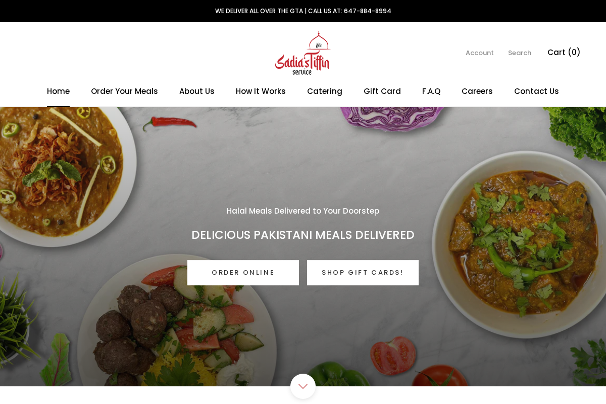 Sadias Tiffin Service homepage screenshot