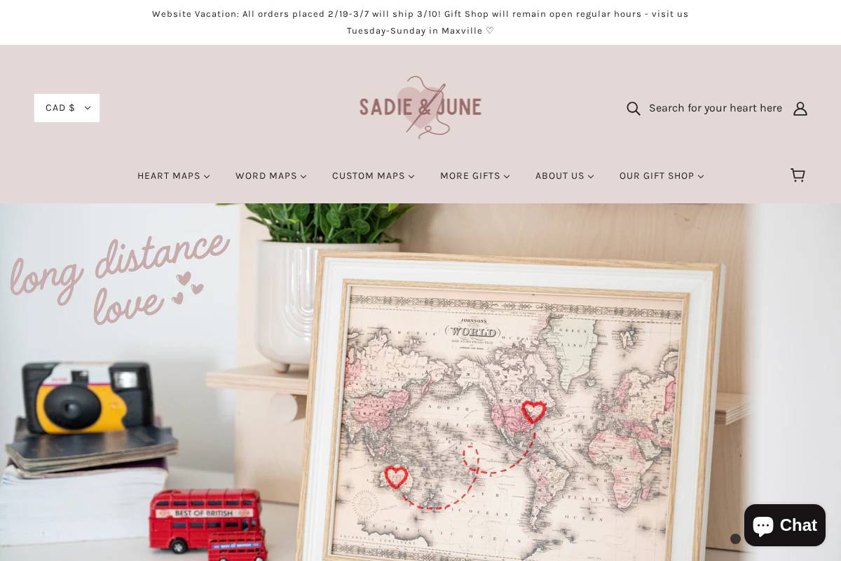 sadieandjune.ca homepage screenshot
