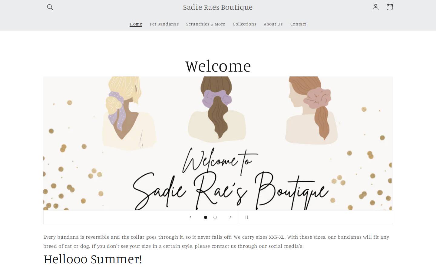 sadieraesboutique.com homepage screenshot