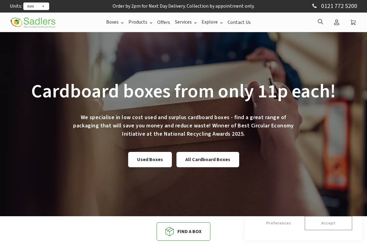 Sadlers homepage screenshot