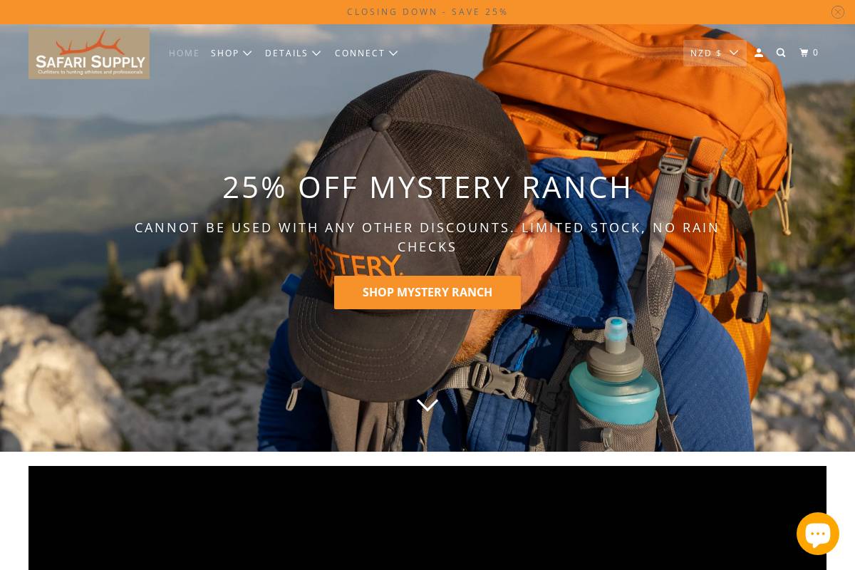 Safari Supply Co. - Sitka Gear in NZ and Australia homepage screenshot