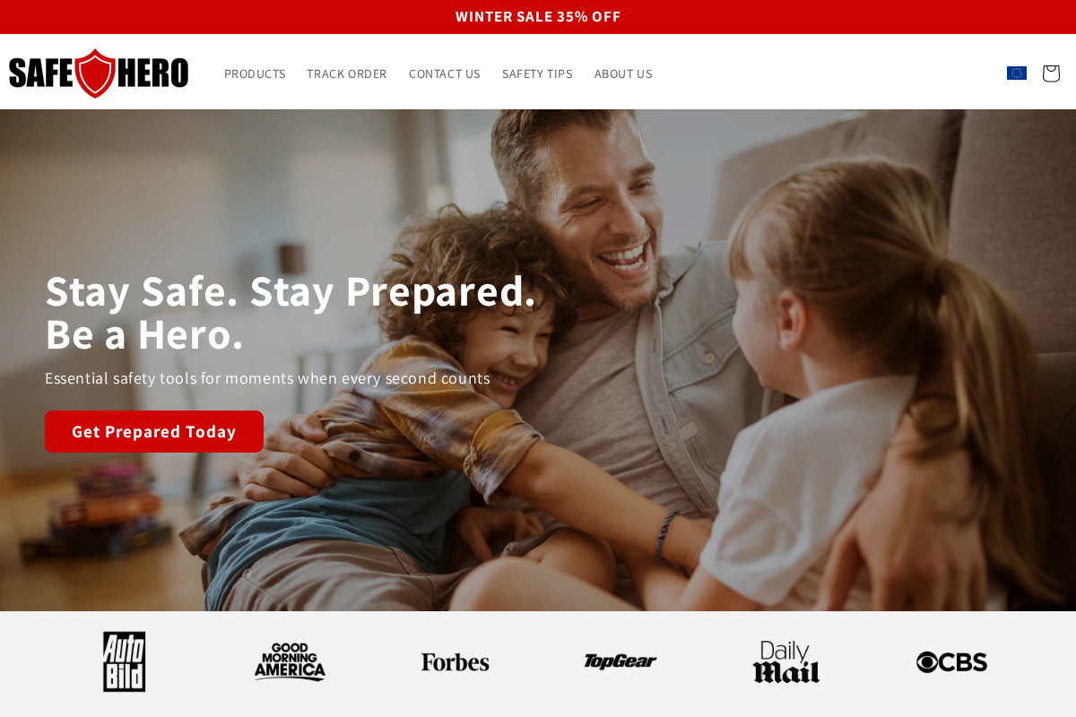 Safehero homepage screenshot