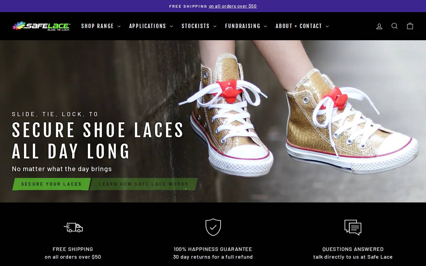 safelaces.com.au homepage screenshot