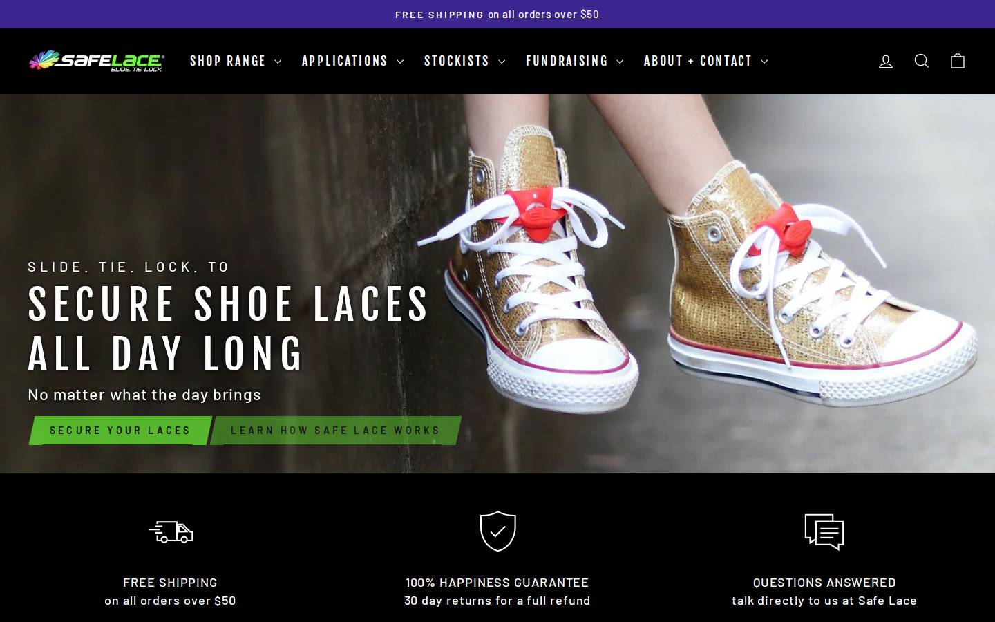 safelaces.com homepage screenshot