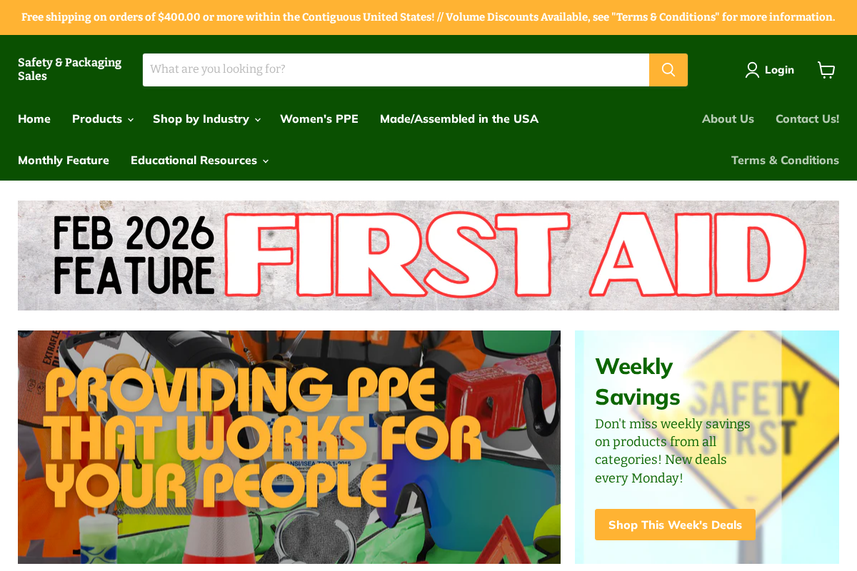 Safety & Packaging Sales homepage screenshot