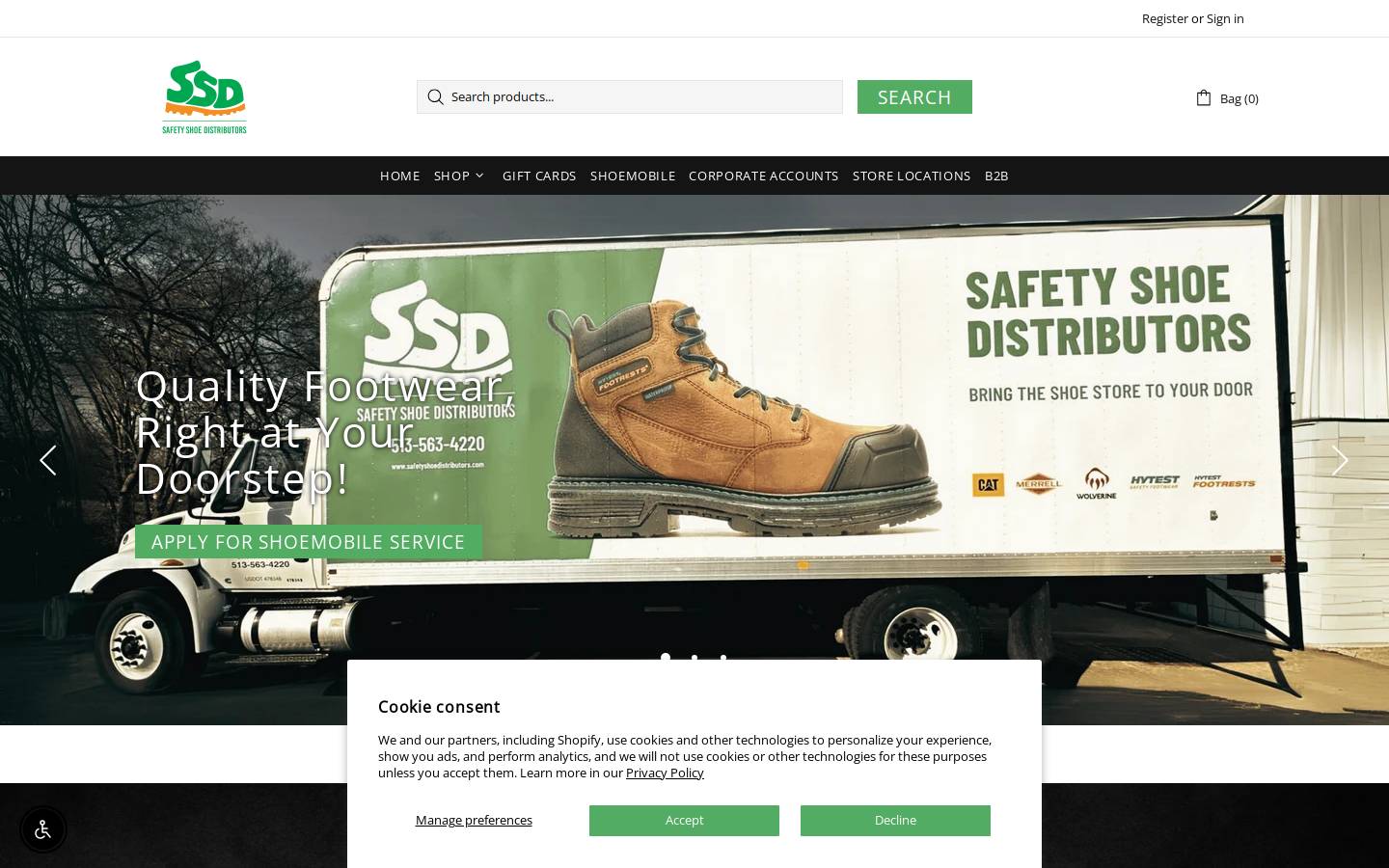 safetyshoedistributors.com homepage screenshot