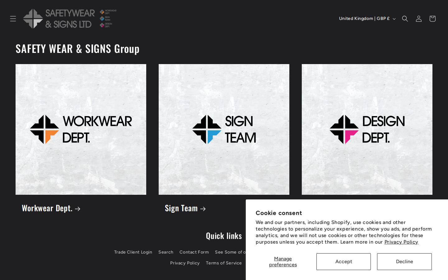 Safety Wear & Signs homepage screenshot
