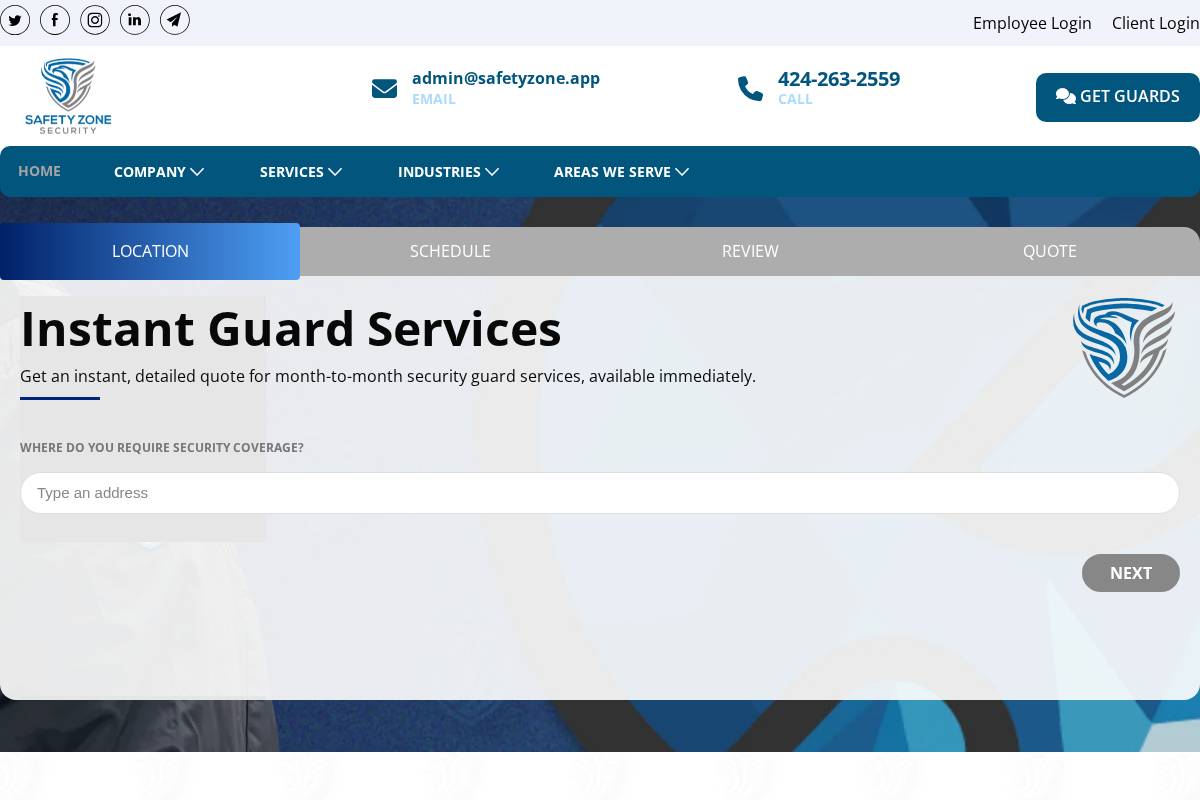 Safety Zone Security homepage screenshot