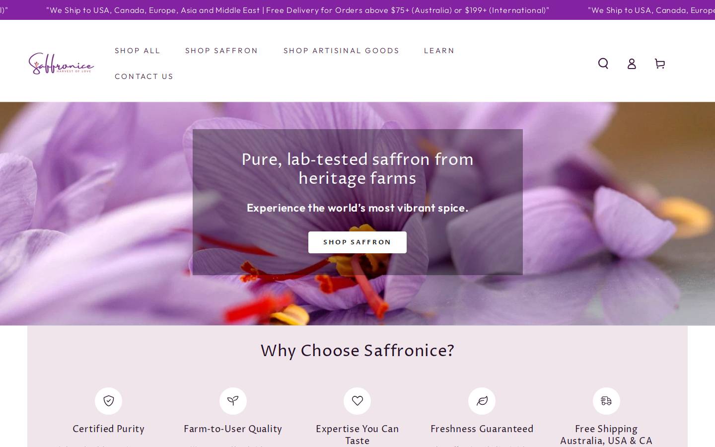 saffronice.com homepage screenshot