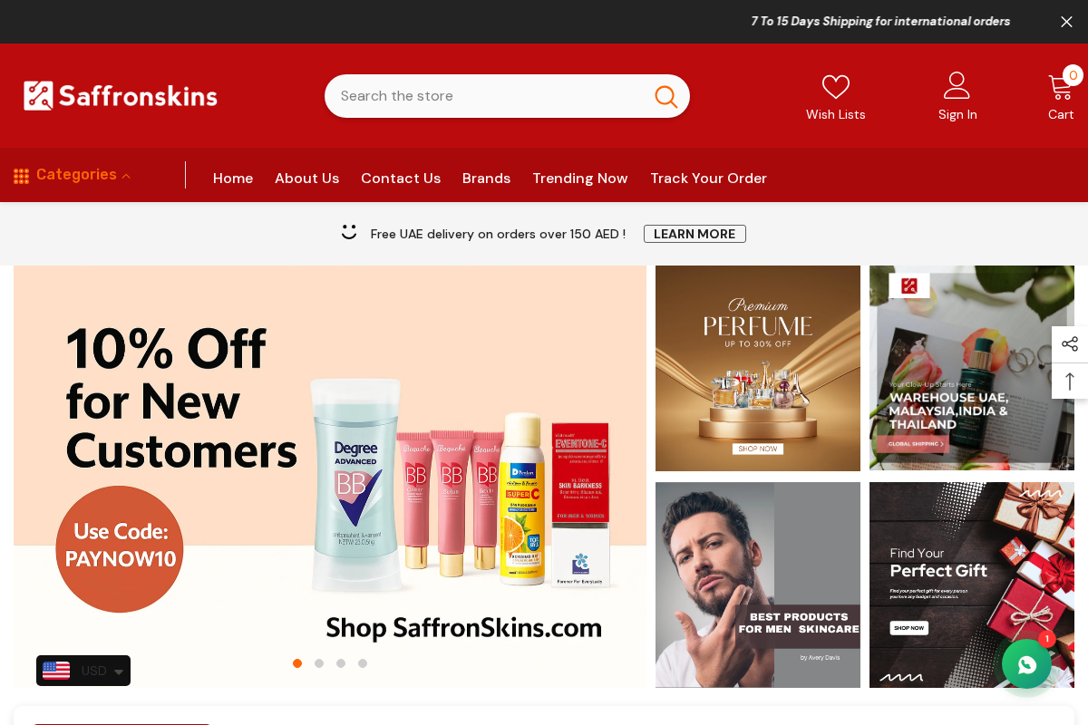 saffronskins.com homepage screenshot