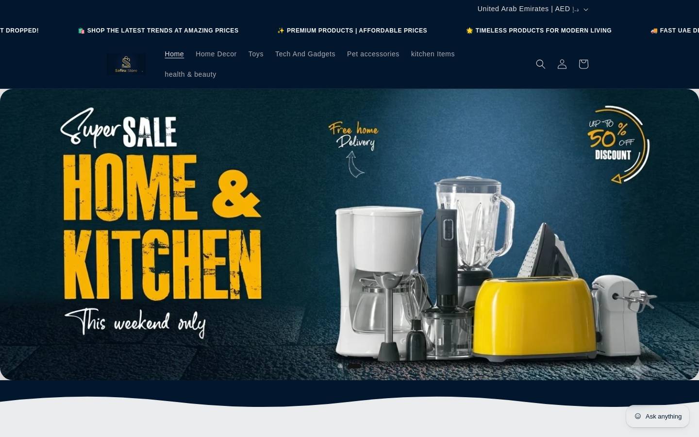 safirastore.online homepage screenshot