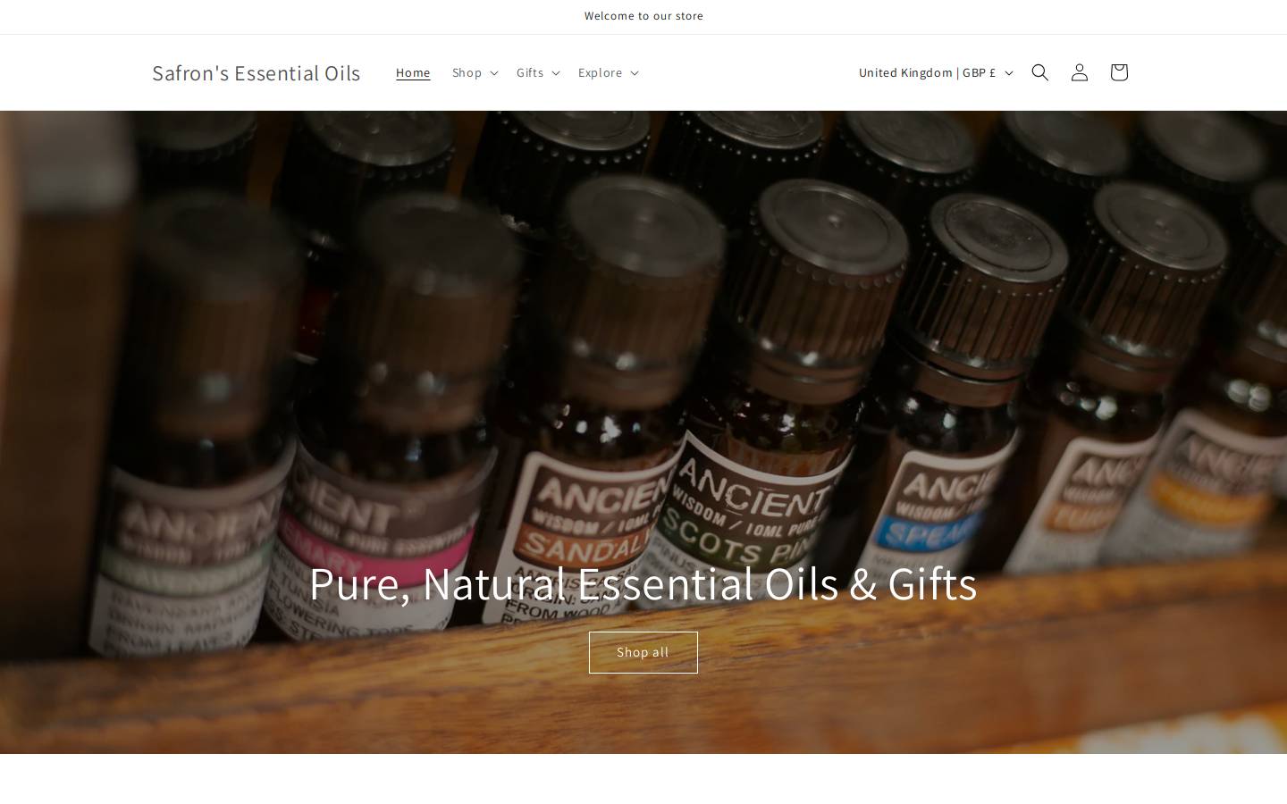 safronsessentialoils.com homepage screenshot