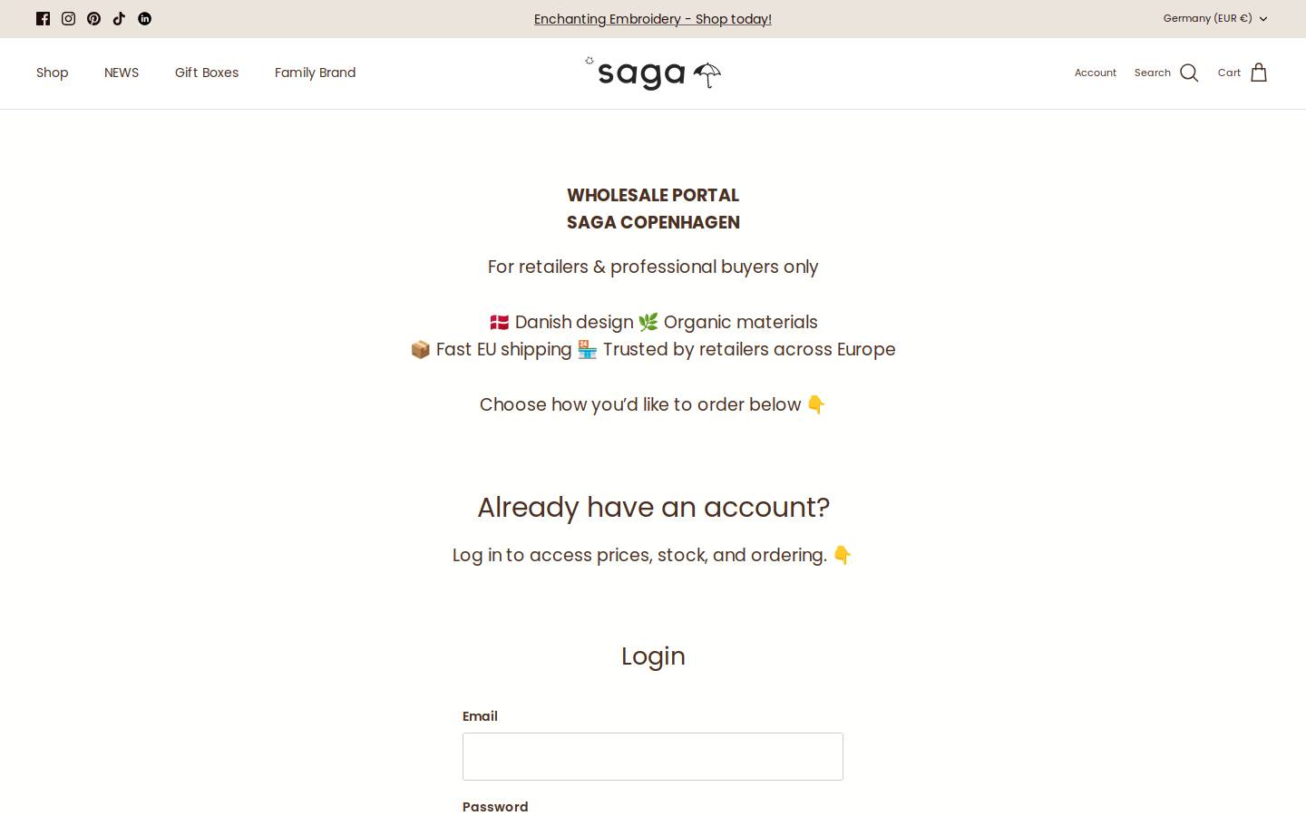 sagacopenhagen-retailer.com homepage screenshot
