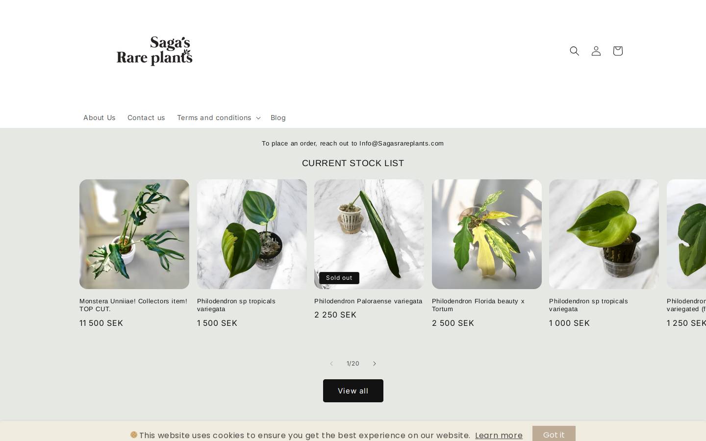 sagasrareplants.com homepage screenshot