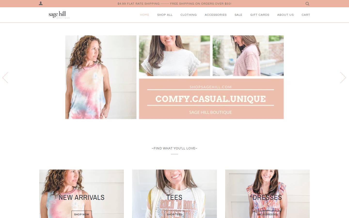 sagehillboutique.com homepage screenshot