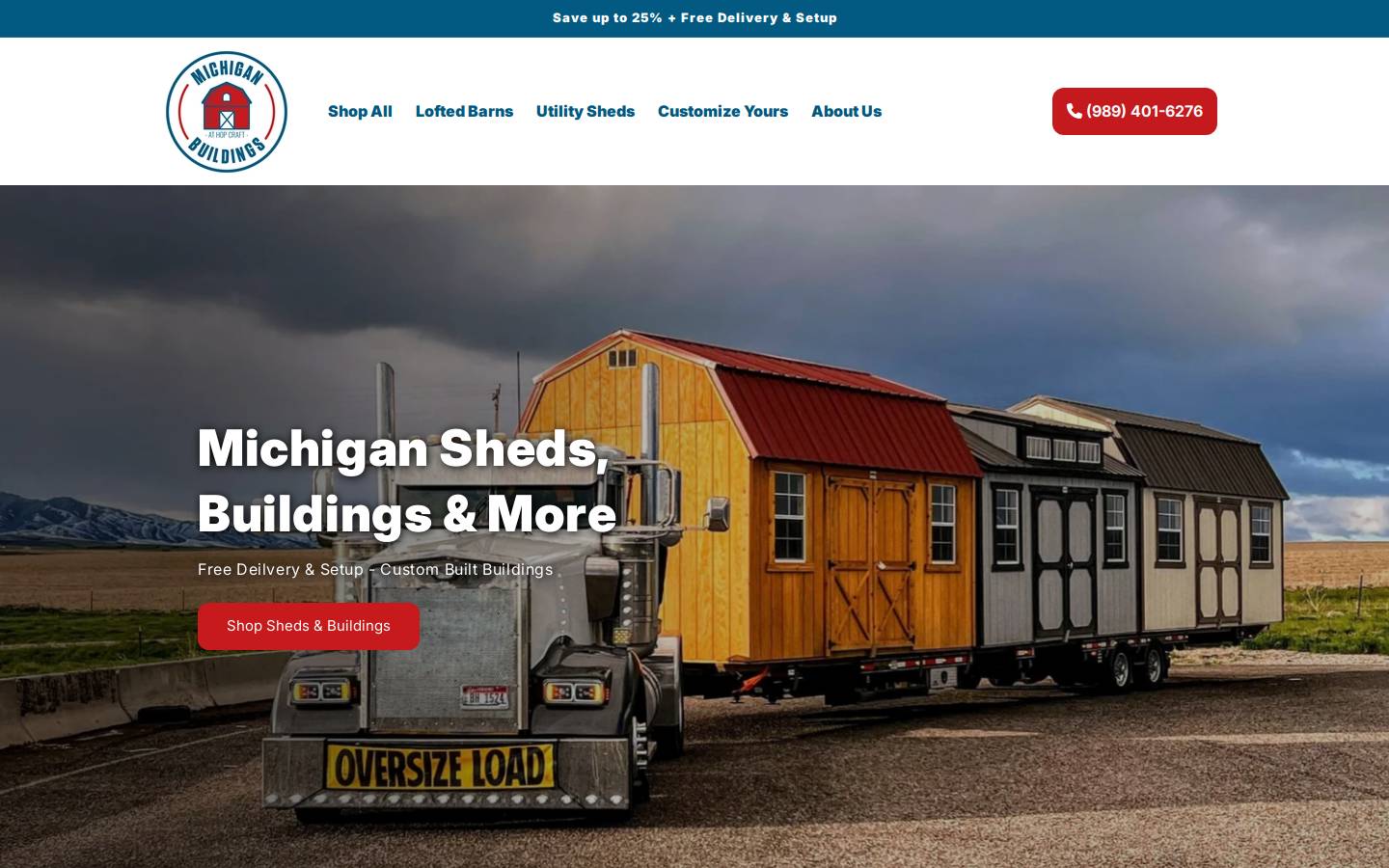 saginawsheds.com homepage screenshot