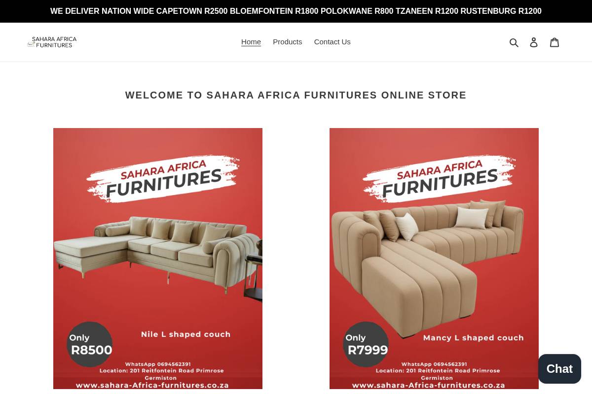 sahara-africa-furnitures.co.za homepage screenshot