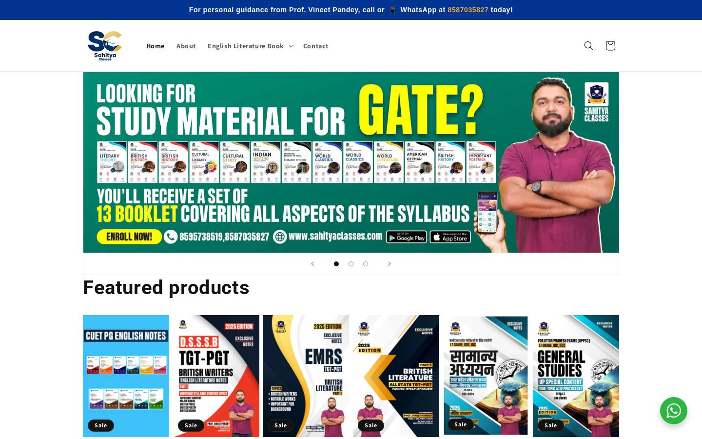 Sahityaclasses homepage screenshot