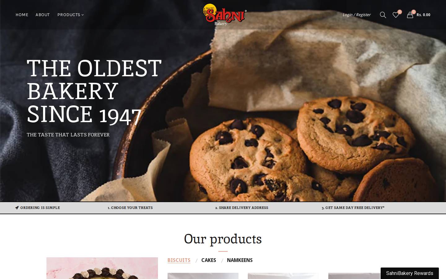 sahnibakery.com homepage screenshot